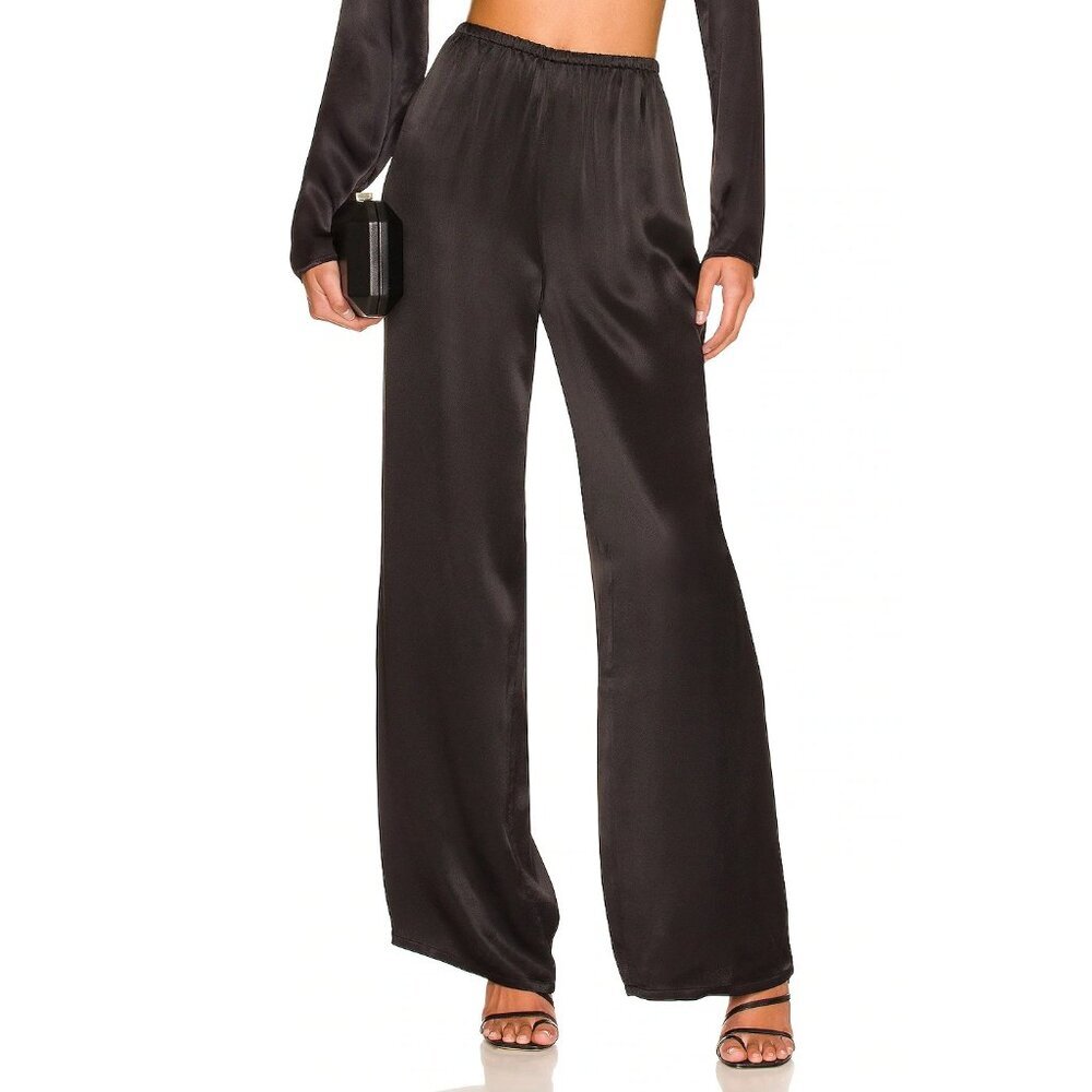 Camila Coelho Chelsie Trouser Pants Womens Size S Black Drapey Satin Luxe Flowly